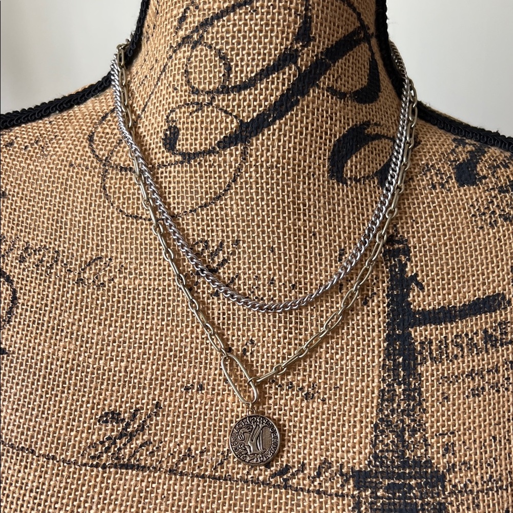 Silver and Gold Tone Coin Pendant Necklace
